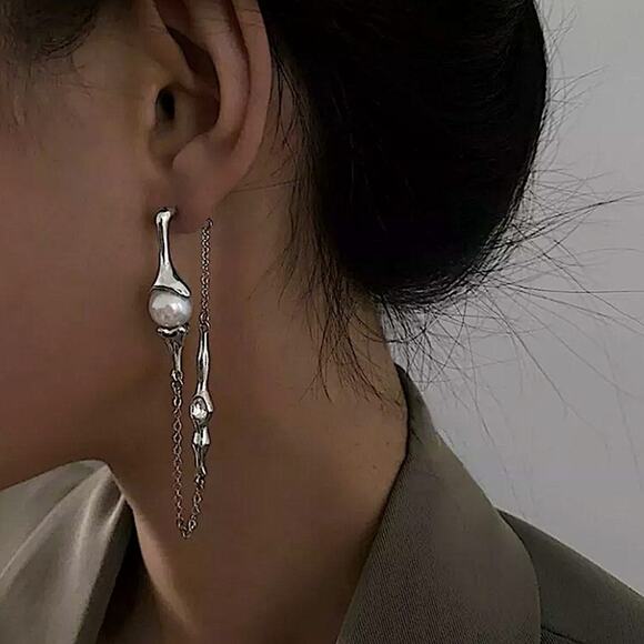 Pearl Long Drop Earring Women Asymmetric Fashion Design Jewelry Elegant Pearl - Picture 7 of 14